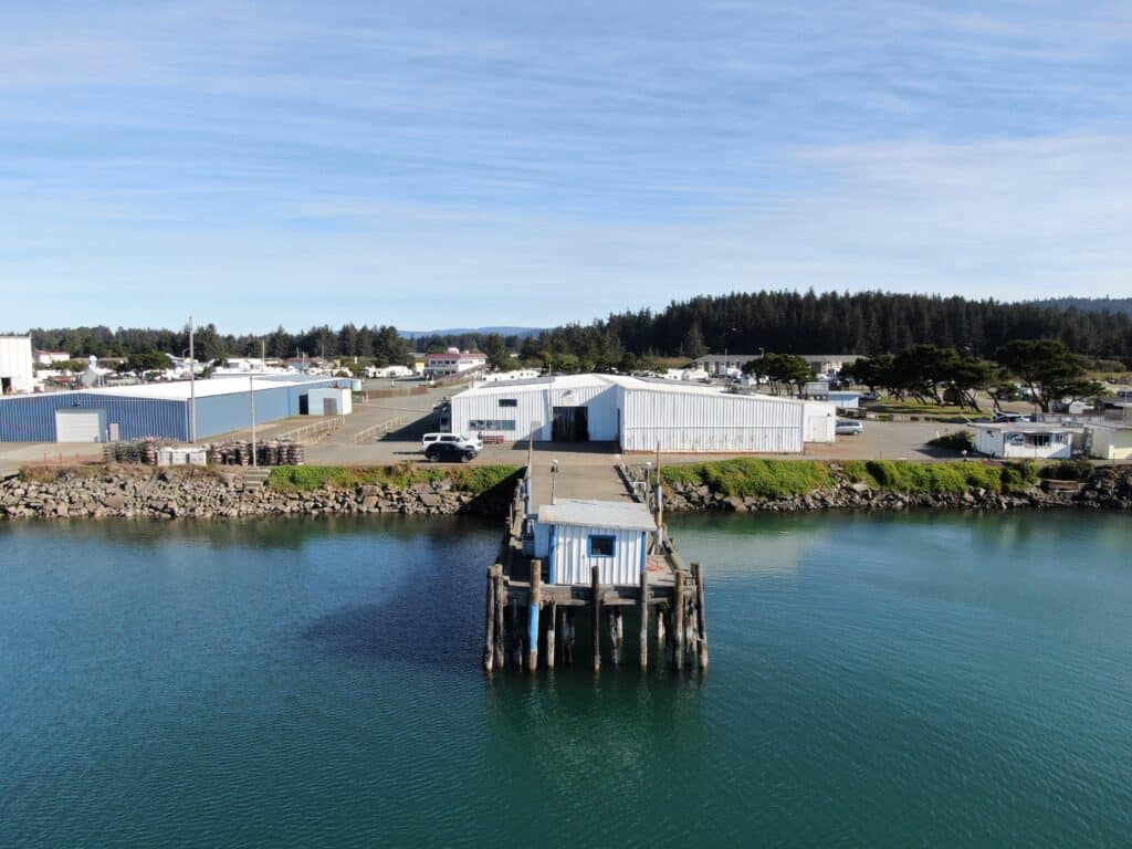 drone shot of seafood plant in crescent city